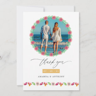 Cartão De Agradecimento Colagem de Fotos de Casamento na Praia Tropical