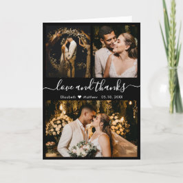 Cartão De Agradecimento Colagem de Fotos de Casamento Negro e Branco Obrig