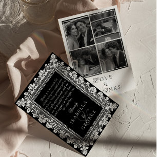 Cartão De Agradecimento Colagem de Fotos de Casamento Preto e Branco de Re