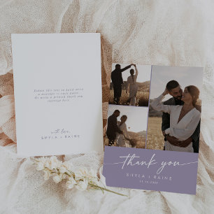 Cartão De Agradecimento Colagem de Fotos de Casamento Roxo da Lavanda Boho
