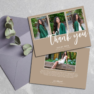 Cartão De Agradecimento Colagem de Fotos de Formatura Bege Casual