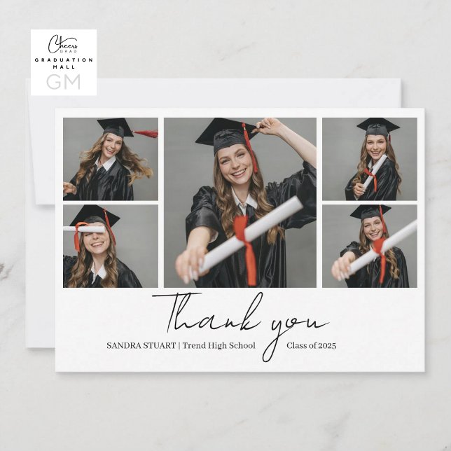 Cartão De Agradecimento Colagem de Fotos de Formatura Graduação (Graduate Photo Collage Graduation Thank You Card)
