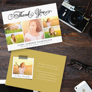 Cartão De Agradecimento Colagem de Fotos de Graduação 5 de Script Preto 