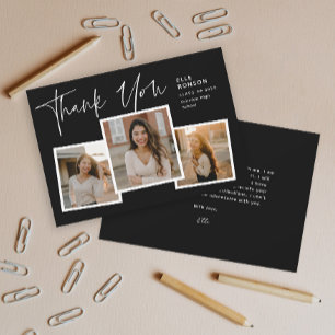 Cartão De Agradecimento Colagem de Fotos de Graduação com Letra Moderna Fo