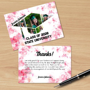 Cartão De Agradecimento Colagem de Fotos de Graduação Floral Cor-de-Água R