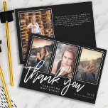 Cartão De Agradecimento Colagem de Fotos de Graduação Moderna Preta<br><div class="desc">Um simples e moderno obrigado de graduação que você faz para enviar para aqueles que o parabenizaram,  que frequentaram sua festa de formatura,  lhe deram presentes,  etc.</div>