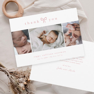 Cartão De Agradecimento Colagem de Fotos de Menina com Laço Simples Bebê