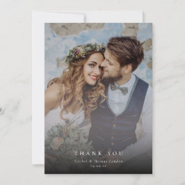 Cartão De Agradecimento Colagem de Fotos Elegante Casamento Azul Dusty