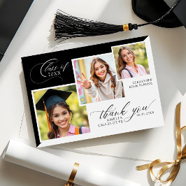 Cartão De Agradecimento Colagem de Fotos Elegante Graduação