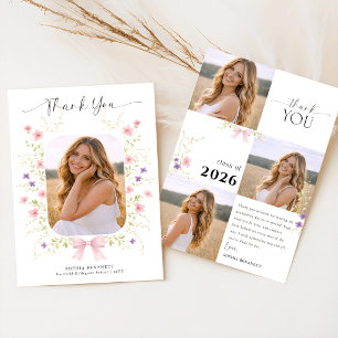 Cartão De Agradecimento Colagem de Fotos Floral Moderna Arco Rosa Graduaçã
