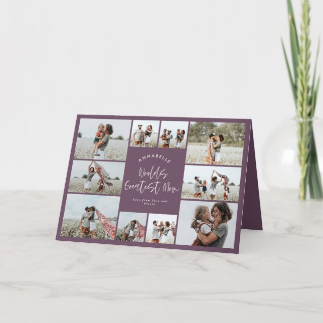 Cartão De Agradecimento Colagem de fotos mínima elegante e roxa da mãe (Frente)