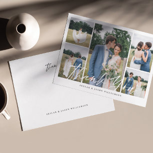 Cartão De Agradecimento Colagem de Fotos Minimalista de 5 Fotos com Letra 