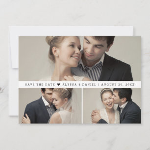 Cartão De Agradecimento Colagem de Fotos Moderna Casamento Minimalista