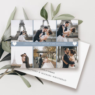 Cartão De Agradecimento Colagem de Fotos Moderna com Letra Mão Azul