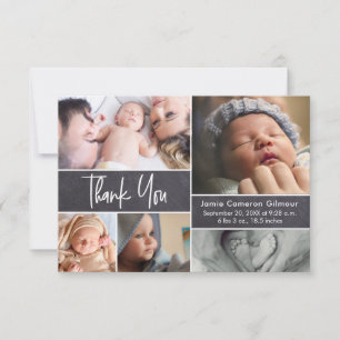 Cartão De Agradecimento Colagem de Fotos Moderna para Chá de Bebê Nota Peq