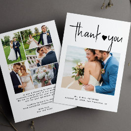 Cartão De Agradecimento Colagem de fotos modernas, casamento preto e branc
