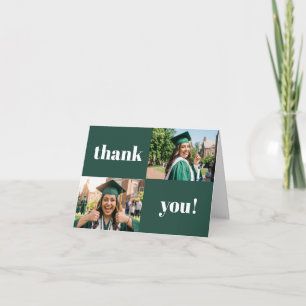 Cartão De Agradecimento Colagem de Fotos Personalizada 2 Verde Dourado Gra