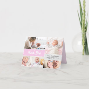 Cartão De Agradecimento Colagem de fotos personalizada da Cinza rosa