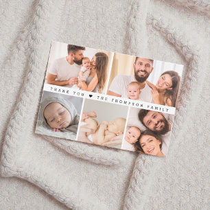 Cartão De Agradecimento Colagem de Fotos Personalizadas Simples para Chá d