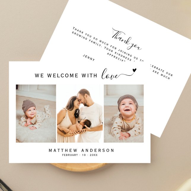 Cartão De Agradecimento Colagem de Fotos Simples Moderna Novo Bebê Obrigad (Criador carregado)