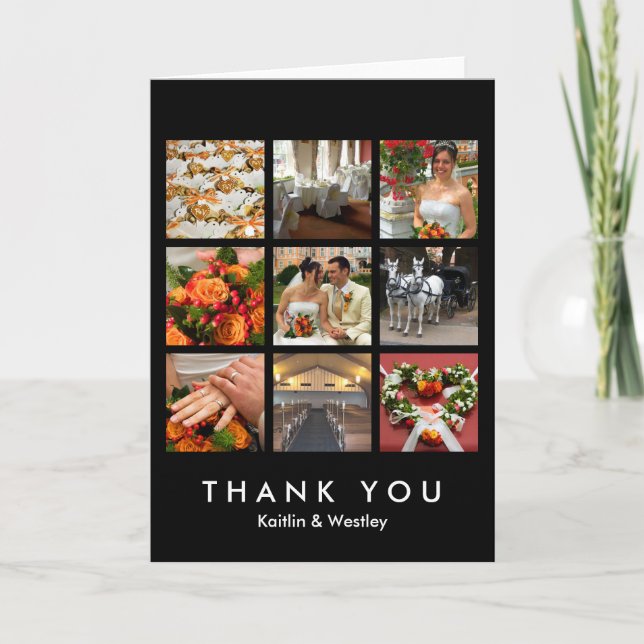 Cartão De Agradecimento Colagem de grade preta 9 fotos memórias obrigado (Frente)