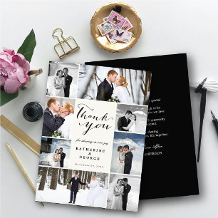 Cartão De Agradecimento Colagem Elegante de Casamento de 8 Fotos com Texto