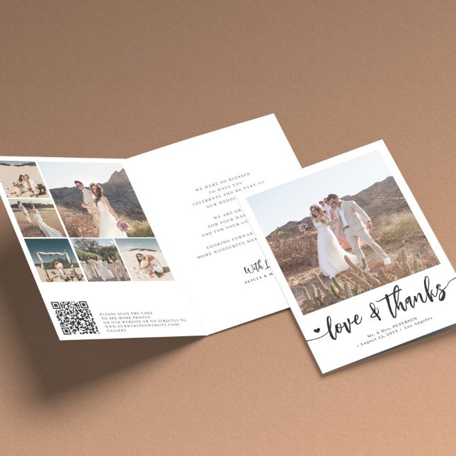 Cartão De Agradecimento Colagem fotográfica casamento preto e branco moder (Criador carregado)