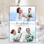 Cartão De Agradecimento Colagem Fotográfica de Casamento 3 com Obrigados e<br><div class="desc">Cartões de agradecimentos de Casamento de Colagem de Fotos Moderno, Elegante, Amor e Obrigados. modelo de cartões de agradecimentos de casamento com três (3) fotos na frente e uma (1) fotos no verso. Com o texto "Amor e Obrigados" numa letra de escrita escrita escrita escrita em letras branco e suavemente...</div>