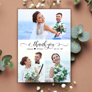 Cartão De Agradecimento Colagem Fotográfica de Casamento 3 de Script de Ca