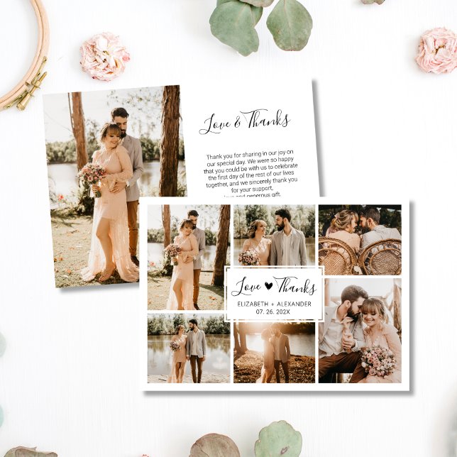 Cartão De Agradecimento Colagem Fotográfica de Casamento Cardíaco 6 de Amo (Criador carregado)