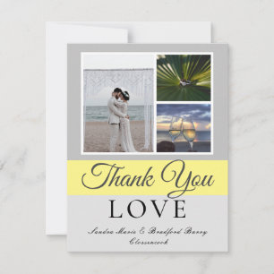 Cartão De Agradecimento Colagem Fotográfica de Casamento de Script Amarelo