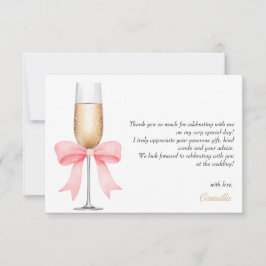 Cartão De Agradecimento Colar de Pérolas com Laço Rosa e Prosecco Obrigado