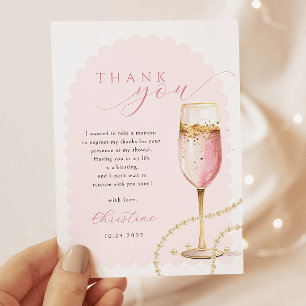 Cartão De Agradecimento Colar de Pérolas Rosa Dourado e Prosecco para Chá