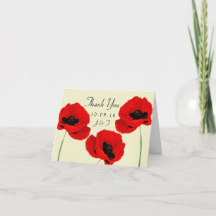 Cartão De Agradecimento Coleção de Casamento Floral Papoulas Aquarela Verm