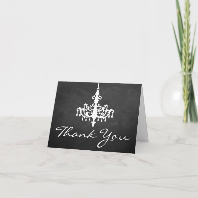 Cartão De Agradecimento Coleção de Casamento Quadro Negro Lustre Elegante (Frente)