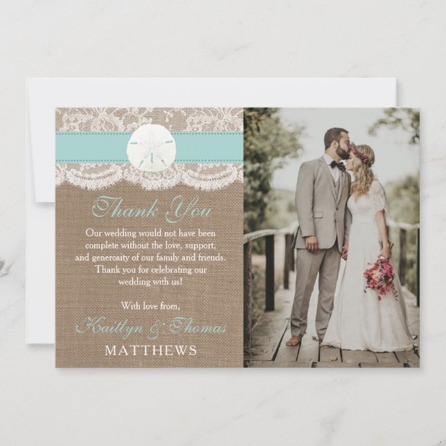 Cartão De Agradecimento Coleção de Casamentos de Praia do Dólar Turquesa (Frente)