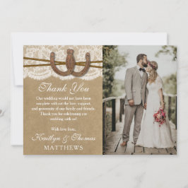 Cartão De Agradecimento Coleção de Casamentos Kraft, Lace & Horsferradura