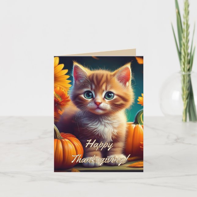 Cartão De Agradecimento Colheita Ginger Kitten Pumpkin de Ação de Graças (Frente)