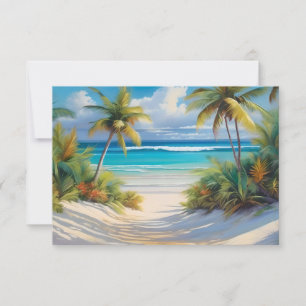 Cartão De Agradecimento Coloful Tropical Paraíso Mar e Palmeiras