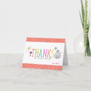 Cartão De Agradecimento Colored Doodles Thank You Note Card / Kitty
