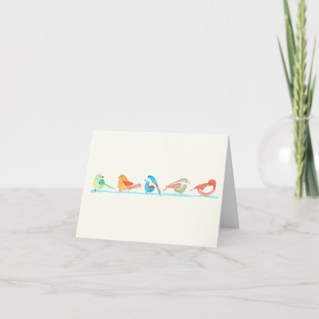 Cartão De Agradecimento Colorful birds in a row card (Frente)