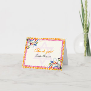 Cartão De Agradecimento Colorful flourish & Star of David damask Thank You