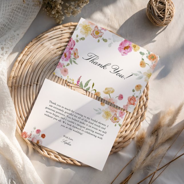 Cartão De Agradecimento Colorful Garden Flowers Bridal Shower  (Criador carregado)