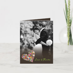 Cartão De Agradecimento Colorful Spring Flowers Heart Whimsical Wedding