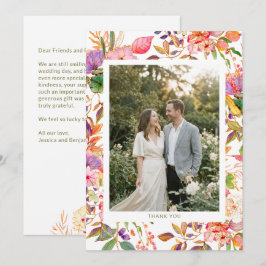 Cartão De Agradecimento Colorful Watercolor Floral Custom Photo Wedding