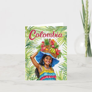 Cartão De Agradecimento Colorida Colorida Woman Fruta Basket Watercolor