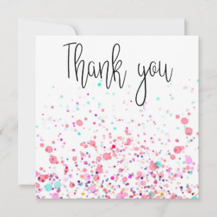 Cartão De Agradecimento Colorida Confetti Feliz Rosa