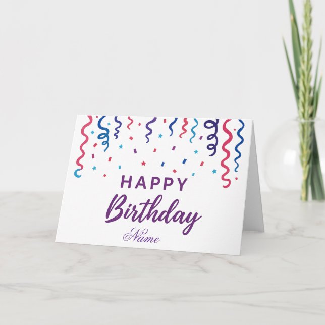 Cartão De Agradecimento Colorida Confetti Happy Birthday (Frente)