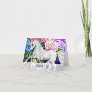 Cartão De Agradecimento Colorida Unicórnio, Floral e Borboleta Obrigado N