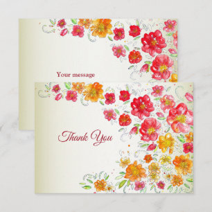 Cartão De Agradecimento Colorido Casamento Floral Vermelho Amarelo Rosa Fe